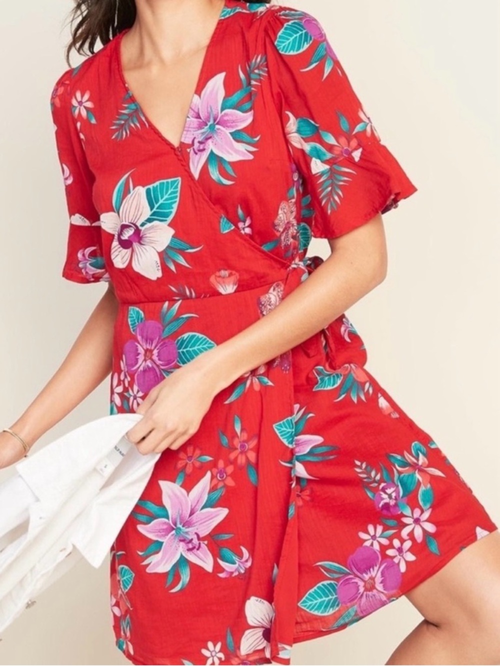 Red Tropical Wrap Dress - Women's Summer Dress | Vacation | Resort | Hawaiin 🌺